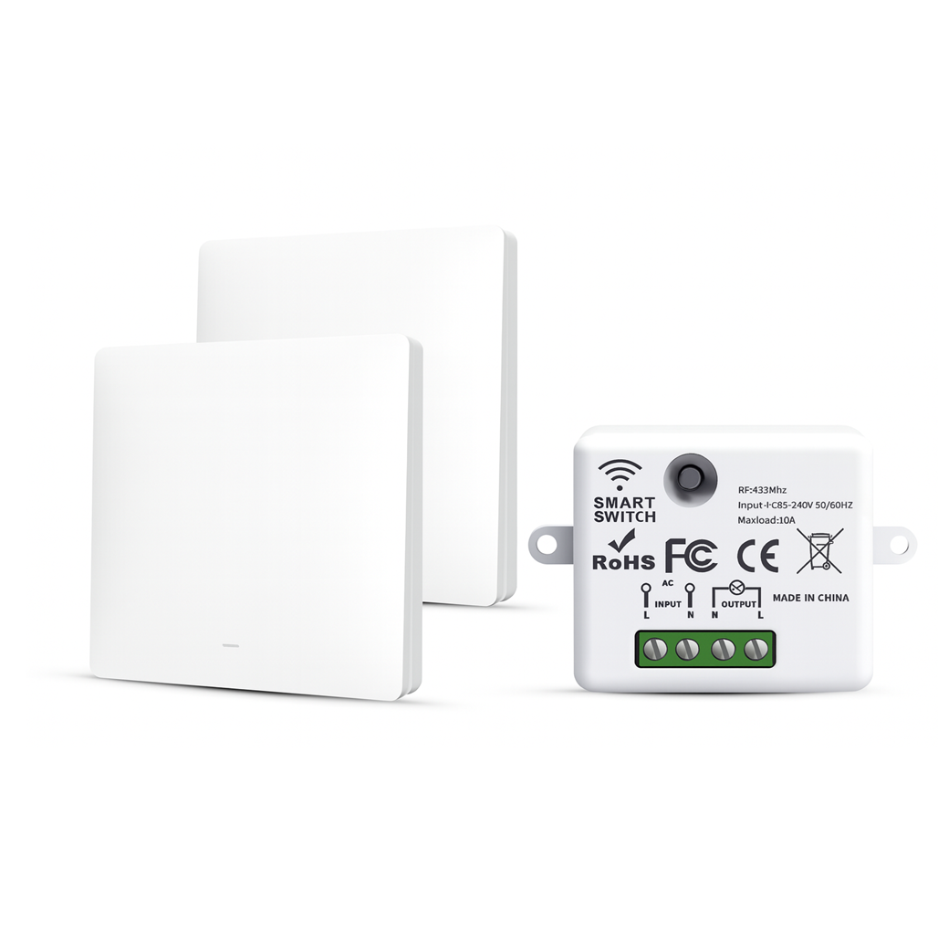 Drahtloser Lichtschalter Set – 2 Kinetische Schalter & 1 Empfänger