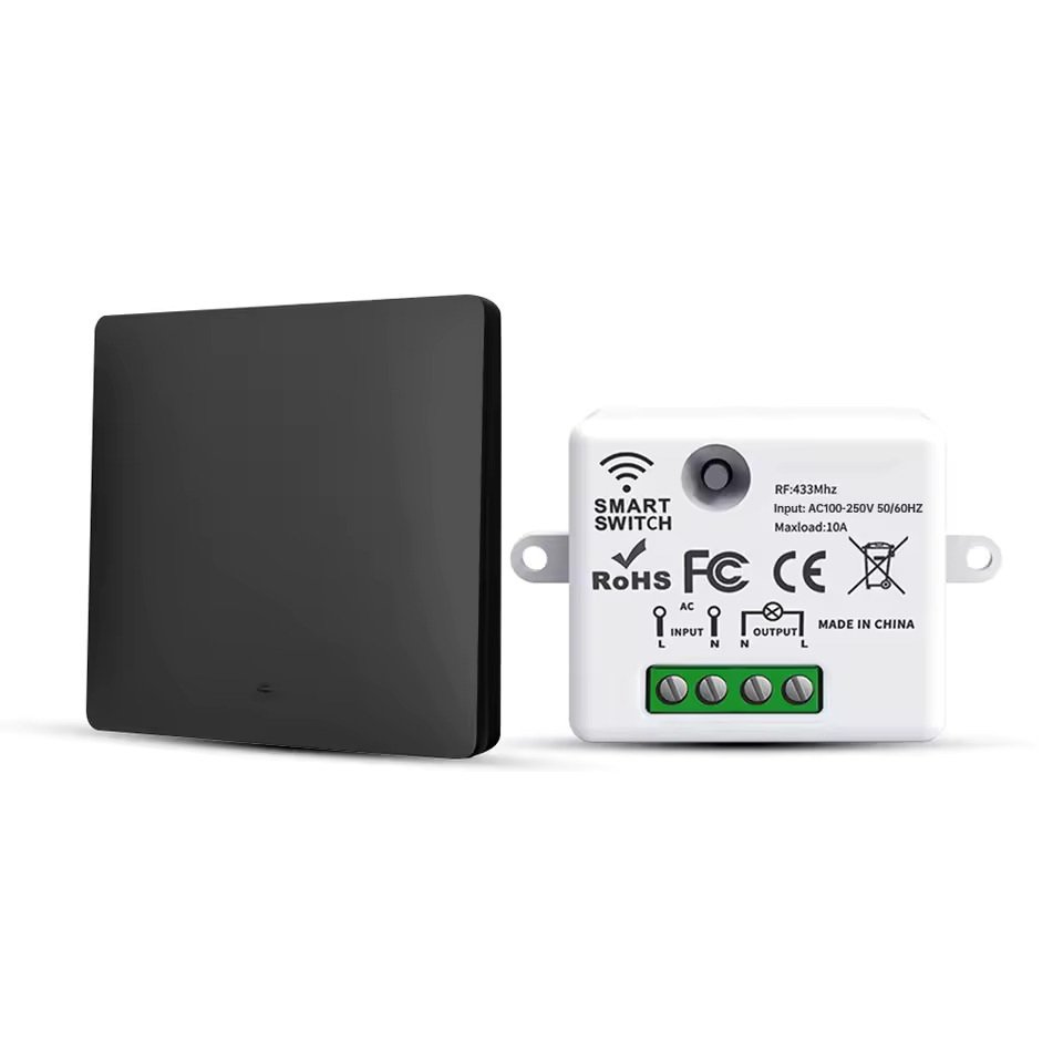 Drahtloser Schalter Set Schwarz | Kinetisch | Wasserfest | Mit Empfänger